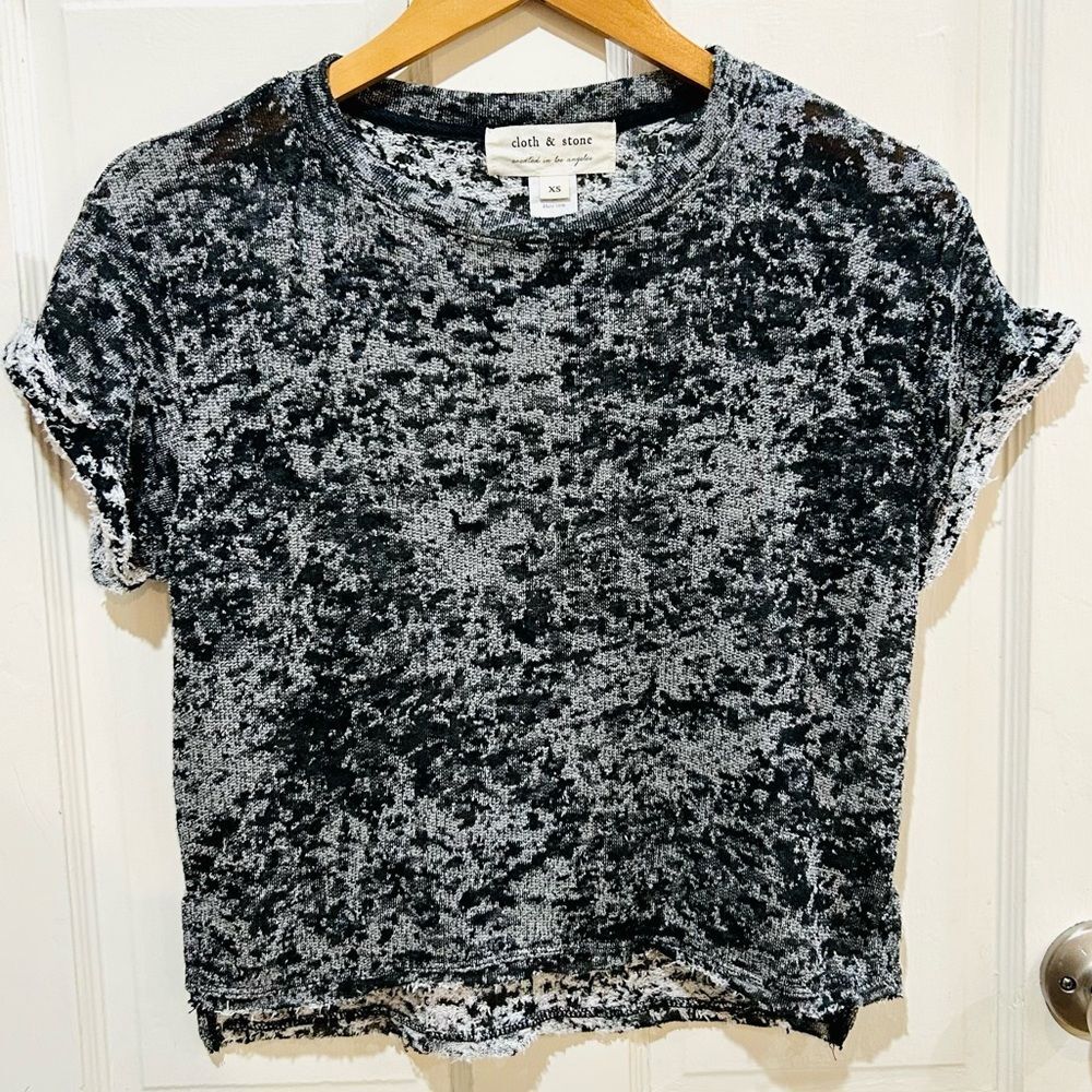 Anthropologie Cloth & Stone Cozy Soft Black Textured Crop Top Cotton Casual XS